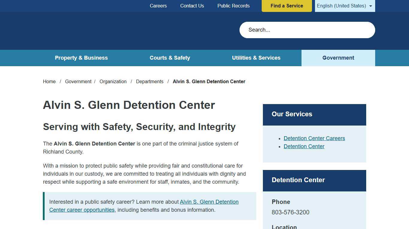 Alvin S. Glenn Detention Center Richland County SC